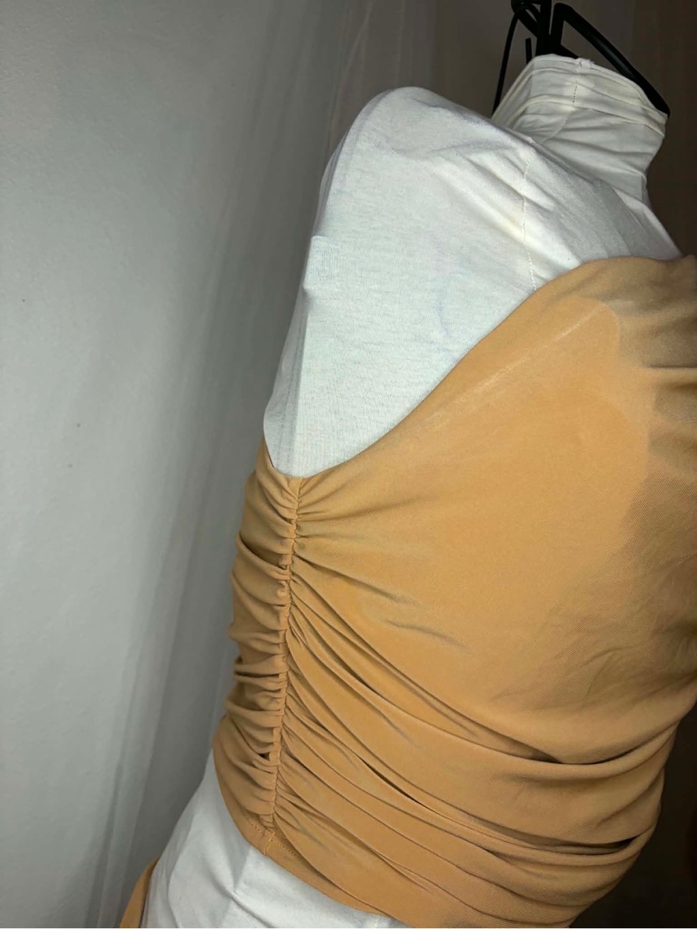 Express One-Shoulder Ruched Bodycon TOP -Tan - Picture 2 of 5